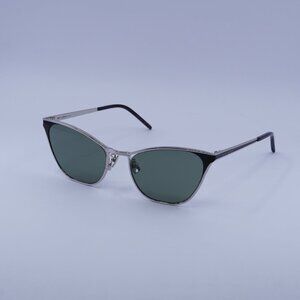 Saint Laurent SL409 003 Sunglasses Silver/Black Cat Eye Frame, Green Lenses